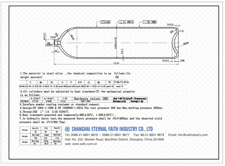 EN-&-ISO9809-1-standard-gas-cylinder-size-chart-φ232-40L-200Bar